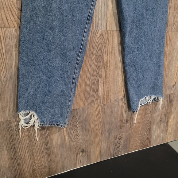 American Eagle Hi Rise Barrel Leg Jeans Sz 6Lx32 Distressed Destroy Button Fly - Picture 7 of 12